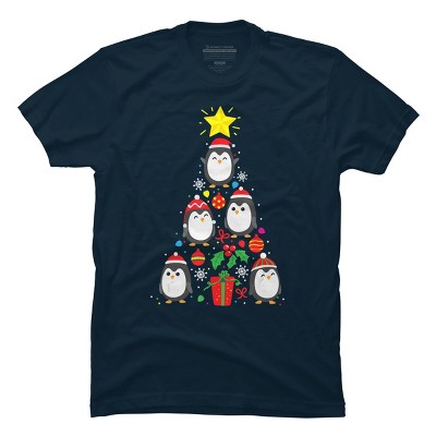 Men's Design By Humans Penguin Christmas Tree By NekoShop T-Shirt