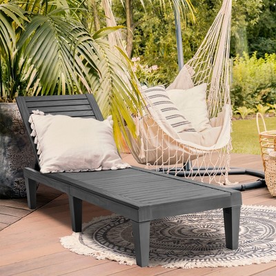 Black Adjustable Armless Plastic Chaise Lounge Set
