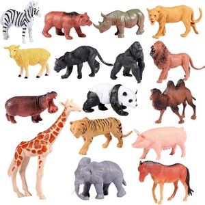 Safari Animals Figures Toys, Realistic Jumbo Wild Zoo Forest Figurines Plastic African Jungle Animals Playset for Kids Toddlers, 16Piece Gift Set - 1 of 4