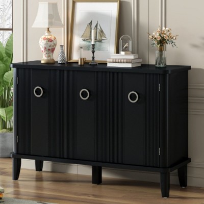Simple and Atmospheric Solid Wood Veneer Fraxinus Mandschuric Cabinet with Three Acacia Solid Doors,Adjustable