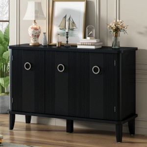Simple and Atmospheric Solid Wood Veneer Fraxinus Mandschuric Cabinet with Three Acacia Solid Doors,Adjustable - 1 of 4
