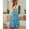Women's 2025 Boho Chiffon Maxi Skirt - Flowy Pleated A-Line Long Skirt with Elastic Waist Gray-blue Flower-88 - 2 of 4