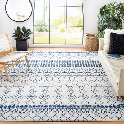 Ivory and Navy Moroccan Geometric 6' x 9' Area Rug