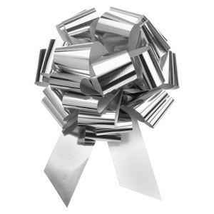 Unique Bargains Wedding Christmas Bright Metallic Gift Wrapping Large Pull Bows Ribbon 1 Pc Silver 24 inch - 1 of 4