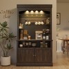 72"Farmhouse Kitchen Sideboard,Coffee Bar Cabinet with LED,Tall Buffet Cabinet with Microwave Stand/Wine Rack/Glass Shelf Dining Room - 2 of 4