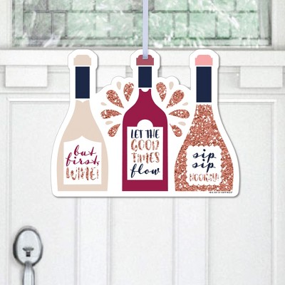 Big Dot of Happiness But First, Wine - Hanging Porch Wine Tasting Party Outdoor Decorations - Front Door Decor - 1 Piece Sign