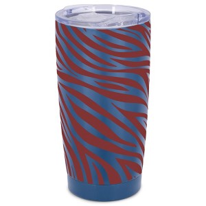 Elanze Designs 20 oz Stainless Steel On the Go Insulated Travel Tumbler With Push Top Lid, Berry Red Zebra Print Blue - 1 of 4