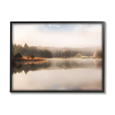 Stupell Industries Autumn Lake Misty Landscape Distant Pine Tree Forest