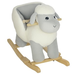 Qaba Baby Rocking Horse Sheep, Plush Lamb Rocker, Rocking Animal with Seat Belt, Sounds & Pedals for Kids 18-36 Months, Gray - 1 of 4