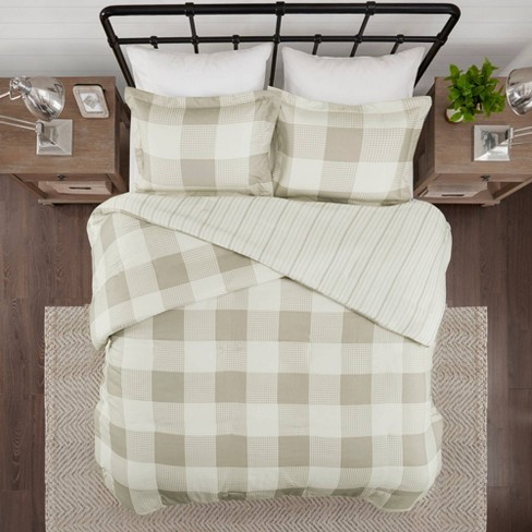 Full Queen 3pc Levon Reversible Buffalo Check Plaid Duvet Cover