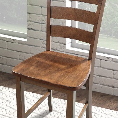 Walnut 5-Piece Square Counter Height Dining Set with Ladder-Back Chairs