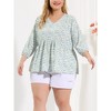 Agnes Orinda Women's Plus Size V Neck Babydoll 3/4 Lantern Sleeve Casual Floral Flowy Blouses - 2 of 4