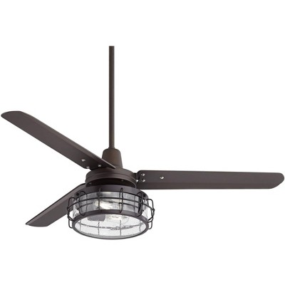 52" Casa Vieja Industrial Indoor Ceiling Fan with Light LED Remote Oil Rubbed Bronze Clear Seedy Glass for Living Room Kitchen Bedroom