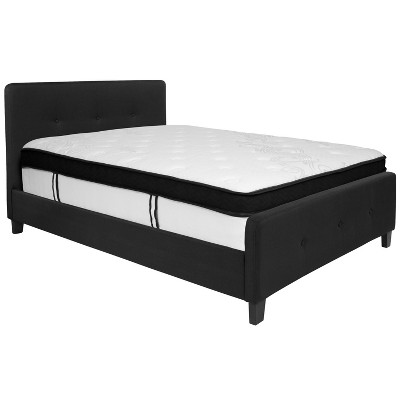 Emma and Oliver Button Tufted Upholstered Platform Bed and Memory Foam Pocket Spring Mattress