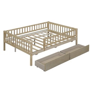 Bellemave Full Trundle beds for Kids, Daybed with Trundle, Wood Full Bed for Teens, Adults, No Box Spring Needed (White/Beige) - 1 of 4