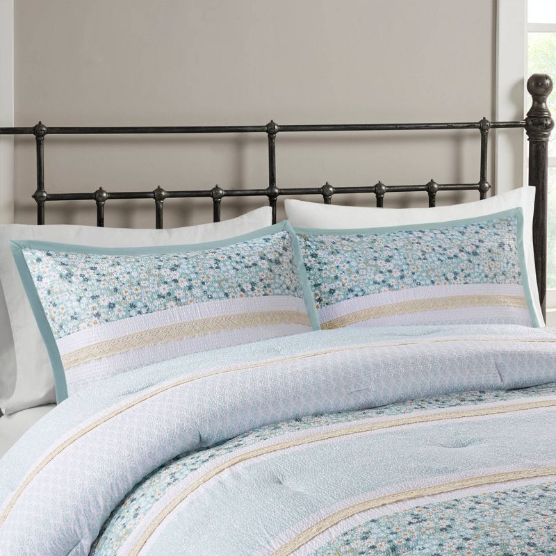 5pc Full/Queen Tulia Seersucker Comforter Bedding Set with Throw Pillows Aqua Blue - Madison Park, 4 of 12