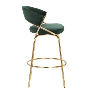 Jie 24" Green Velvet and Gold Metal Swivel Counter Stool