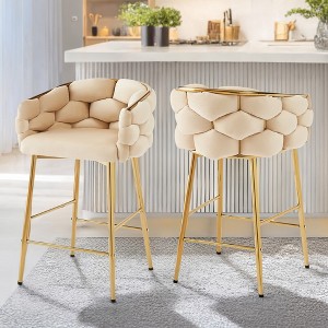 28" Velvet Upholstered Counter Stools Set of 2 with Soft Back, Cushioned Seat, Footrest, and Metal Frame for Kitchen, Bedroom - 1 of 4