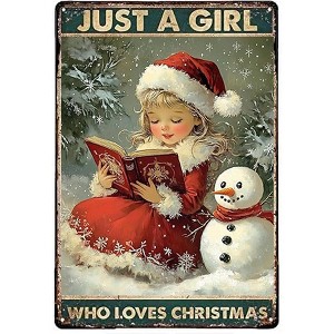 Lomsoe Christma Metal Tin Sign Just A Girl Who Loves Christmas Vintage Sign Retro Tin Sign Aluminum Sign Home Decor Christmas Gift 8x12 Inch - 1 of 1