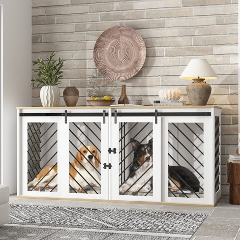 Famapy Pet Crate Furniture Console Table Multi Functional Dog Kennel and Storage Cabinet