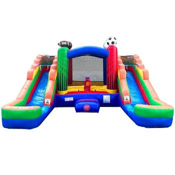 Pogo Bounce House Crossover Double Water Slide Bounce House Combo, No Blower