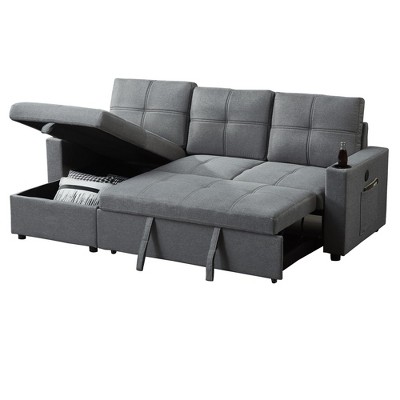 Pull Out Sleeper Sofa,L-Shaped Reversible Sleeper Sectional Sofa Bed with Storage Chaise for Living Room