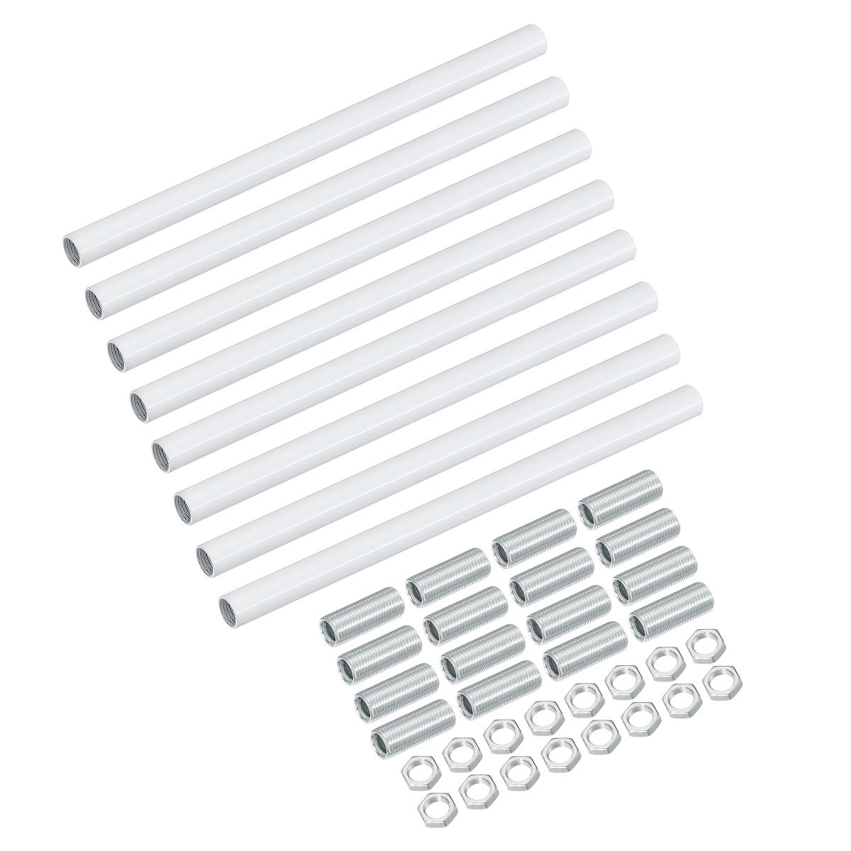 Unique Bargains Indoor Electroplated Iron Threaded Extension Rod Lighting Fixture Downrods White M10 x 7.9" 8 Sets