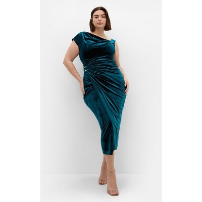 Women's Plus Size Vivi Velour Midi Dress - emerald | CITY CHIC