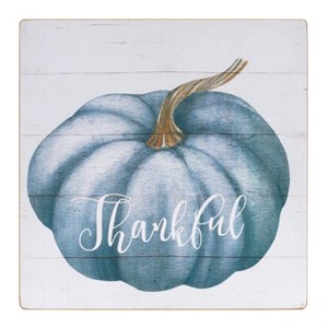 Pumpkin Sign Set of 4 16 in H MDF Blue Cream "Thankful Happy Harvest" By Melrose - 1 of 4