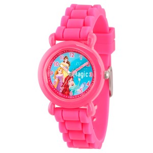 Girls' Disney Princess Ariel, Belle and Rapunzel Pink Plastic Time Teacher Watch - Pink - 1 of 4