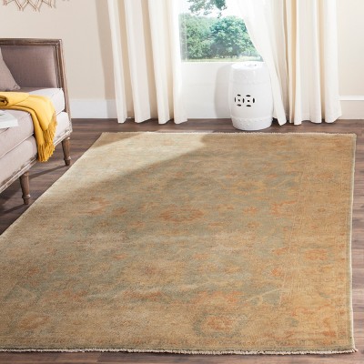 Hand-Knotted Dark Green/Brown Wool 6' x 9' Rectangular Area Rug