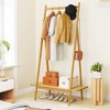 Costway Bamboo Clothes Rack Clothing Rack with Hanging Rod Rattan Shelf & 5 Copper Hooks Coffee/Natural - 2 of 4