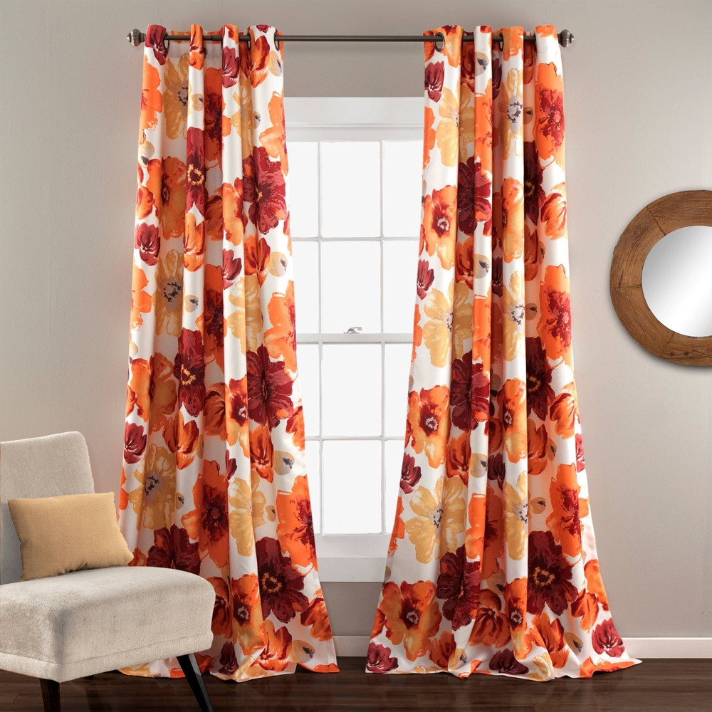 Photos - Curtains & Drapes 2pk 52"x84" Light Filtering Leah Window Curtain Panels Red/Orange - Lush D