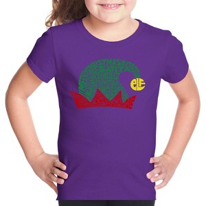 LA Pop Art Christmas Elf Hat - Girl's Word Art T-Shirt - 1 of 4