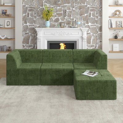 97.25" Modern Minimalist Corduroy L-Shape Modular Sectional Sofa, No Assembly Needed, 4-piece Free Combination Sofa