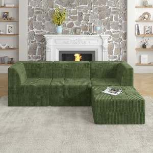 97.25" Modern Minimalist Corduroy L-Shape Modular Sectional Sofa, No Assembly Needed, 4-piece Free Combination Sofa - 1 of 4