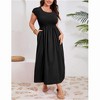 Clearlove Plus Size Summer Dress Boho Short Sleeve Roud Neck Smocked A-Line Wedding Guest Dresses for Curvy Women - 2 of 4