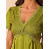 cheibear Women's Short Sleeves V Neck Lace Trim Lounge Pajamas Nightgowns - 4 of 4