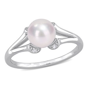 EVERLY JEWELRY |Multi-color Option Pearl Gemstone and Diamond Sterling Silver Ring. - 1 of 4