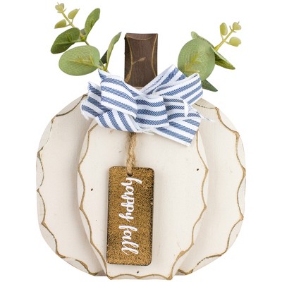 Northlight 9" Beige Happy Fall Wooden Pumpkin Fall Harvest Decoration
