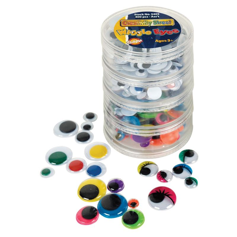 Creativity Street Wiggle Eye with Stacking Storage Container, Assorted Size, Multiple Color, Pack of 400, 1 of 3