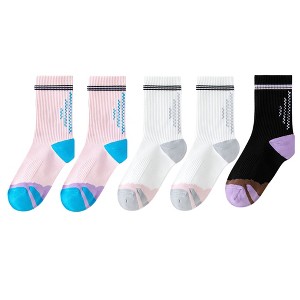 Anna-Kaci 5 Pairs Women's Mid-Crew Sport Socks Cushioned Arch Support Breathable Athletic Fit with Elastic Cuff - 1 of 4