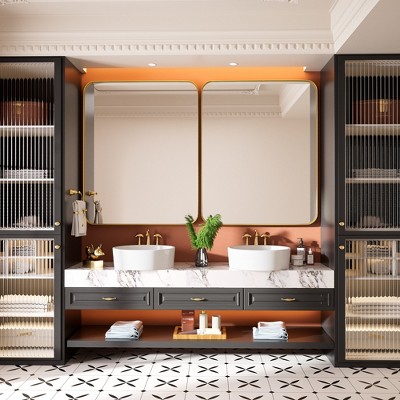 Rectangular Framed Tempered Glass Wall-Mounted Bathroom Vanity Mirror