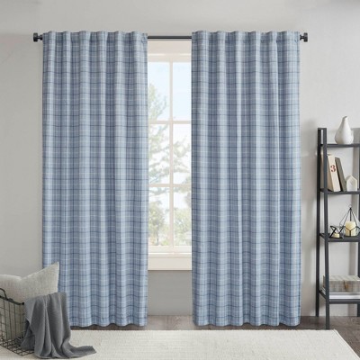 PAGED 84"x50" Plaid Rod Pocket and Back Tab Curtain Panel,Light Filtering Window Curtain Panel with Fleece Lining,Curtains for Living Room,Blue