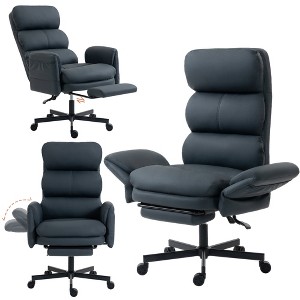 DYHOME PU Leather Cross-legged Office Chair with Flip-up Arms and Headrest, High-Back Ergonomic Executive Chair with Footrest and Side Pockets - 1 of 4