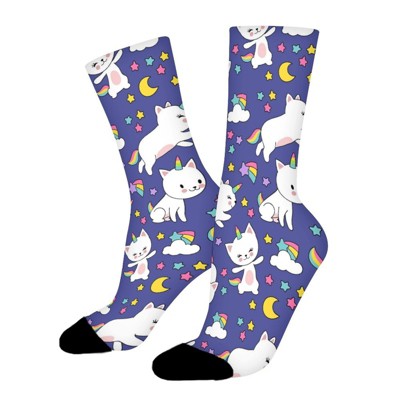 Cute Cat Women Printed Crew Socks Funny Funky Socks Soft Polyester Novelty Gifts for Artists Men