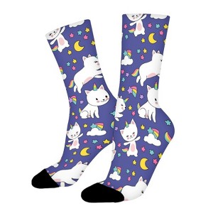 Cute Cat Women Printed Crew Socks Funny Funky Socks Soft Polyester Novelty Gifts for Artists Men - 1 of 1