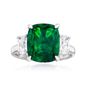 Ross-Simons 6.25 Carat Simulated Emerald and 1.10 ct. t.w. CZ 3-Stone Ring in Sterling Silver - 1 of 4