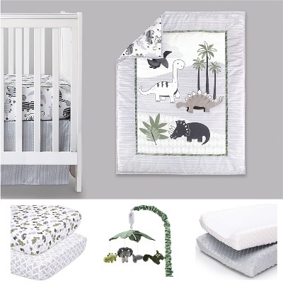Image of The Peanutshell Dino Crib Bedding Set, 2 Pk Sheets, 2pk Changing Pad Cover and Crib Mobile -8 Piece Set
