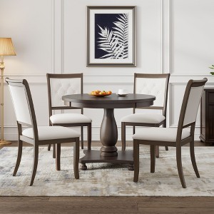 NicBex Round Dining Table Set for 4 Rustic Dining Room Table with MDF Tabletop, 4 Padded Chairs and Pedestal Base for Kitchen - 1 of 4